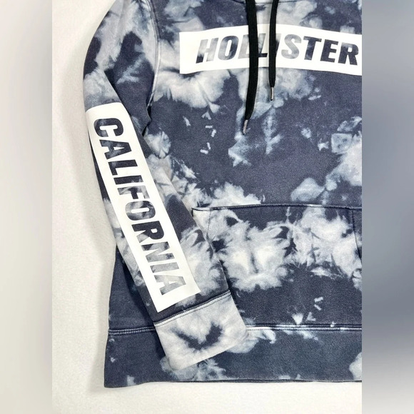 HOLLISTER Men’s Hoodie Sweatshirt Tie Dye Blue Spell Out Logo Sleeves Size‎ XS - Picture 2 of 10
